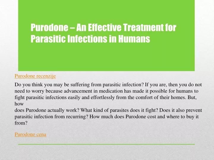 purodone an effective treatment for parasitic infections in humans