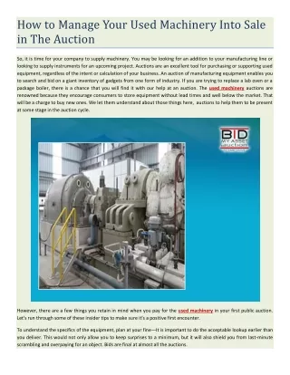 how to manage your used machinery into sale