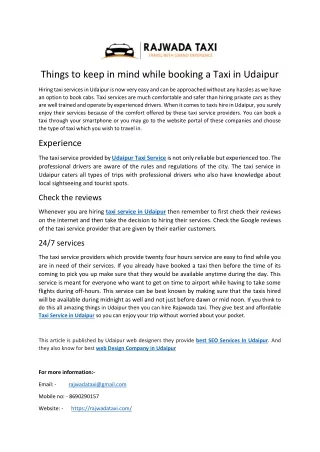 Things to keep in mind while booking a Taxi in Udaipur