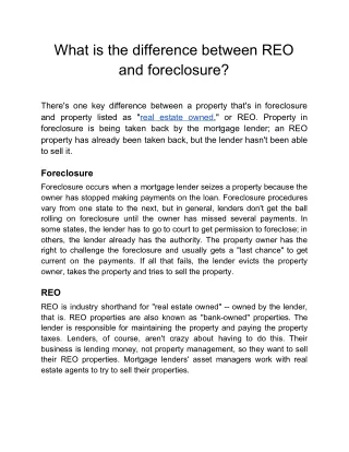What is the difference between REO and foreclosure?