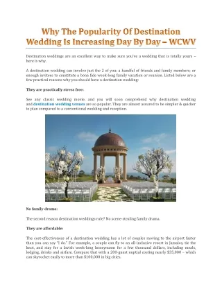 Why The Popularity Of Destination Wedding Is Increasing Day By Day – WCWV