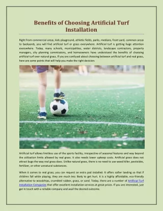 benefits of choosing artificial turf installation