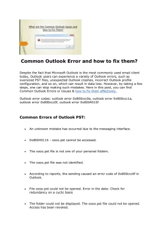Common Outlook Error and how to fix them?