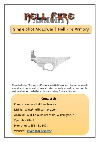 Single Shot AR Lower | Hell Fire Armory