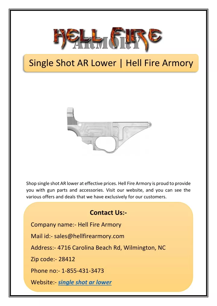 single shot ar lower hell fire armory