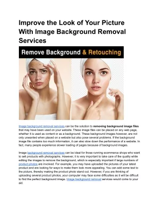 Improve the Look of Your Picture With Image Background Removal Services