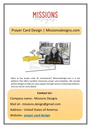 Prayer Card Design | Missionsdesigns.com