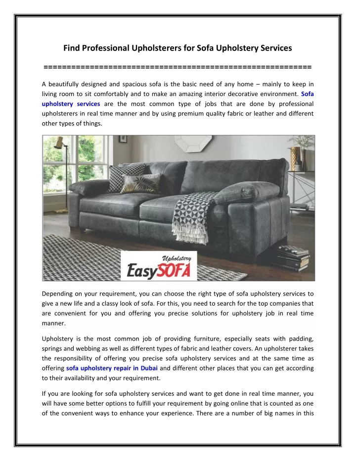 find professional upholsterers for sofa