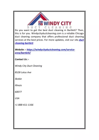Get Duct Cleaning Bartlett | Windy City