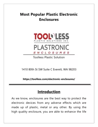 Most Popular Plastic Electronic Enclosures | Toolless Plastic Solution