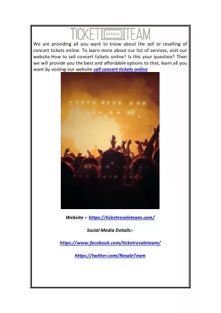 Sell Concert Tickets Online | Ticketresaleteam.com