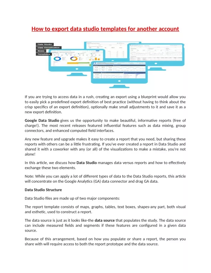 how to export data studio templates for another