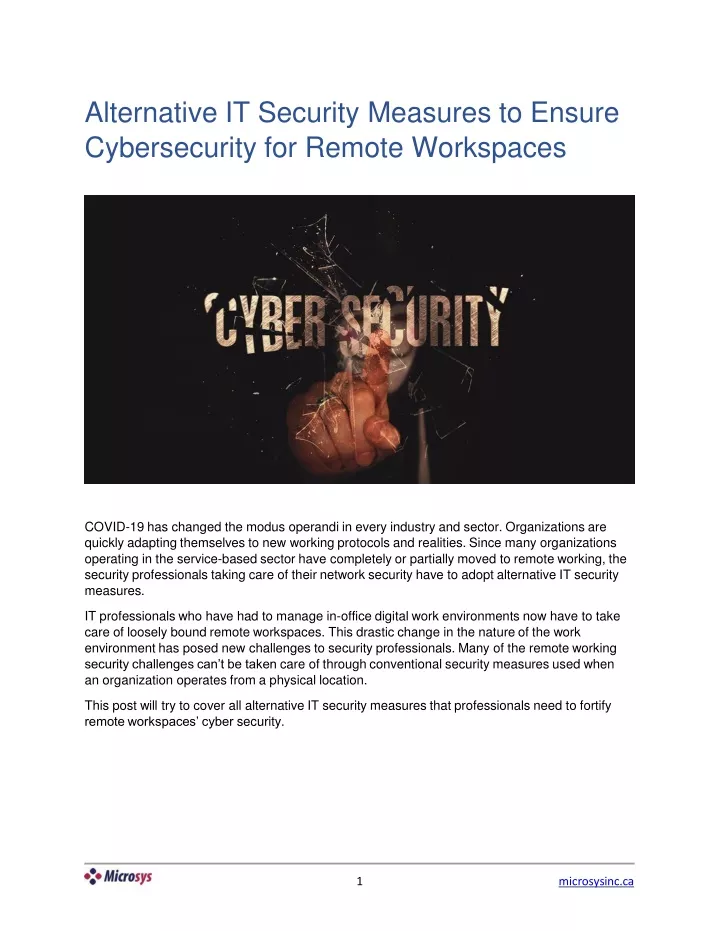 alternative it security measures to ensure cybersecurity for remote workspaces