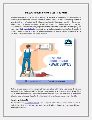 Best ac repair and services in Bareilly