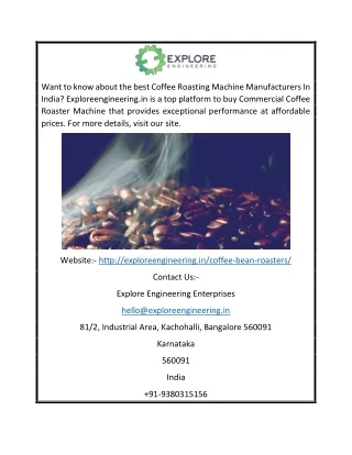 Coffee Roasting Machine Manufacturers in India | Exploreengineering.in