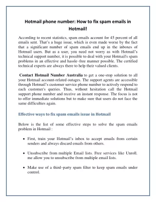 hotmail phone number how to fix spam emails