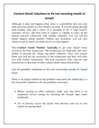 contact gmail solutions to fix not receiving