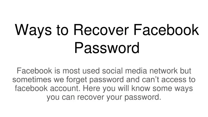 ways to recover facebook password