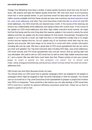 ceo email spreadsheet omega one marketing have