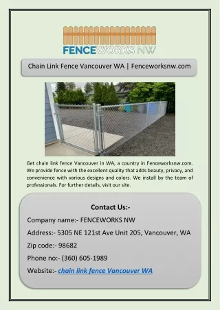 Chain Link Fence Vancouver WA | Fenceworksnw.com