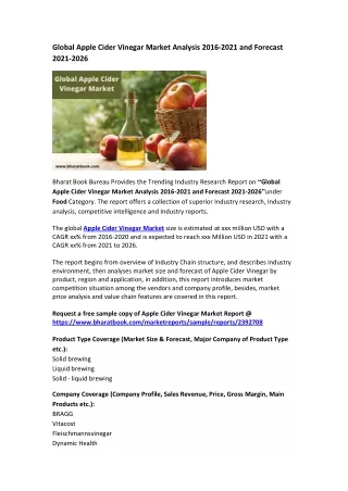 global apple cider vinegar market analysis 2016