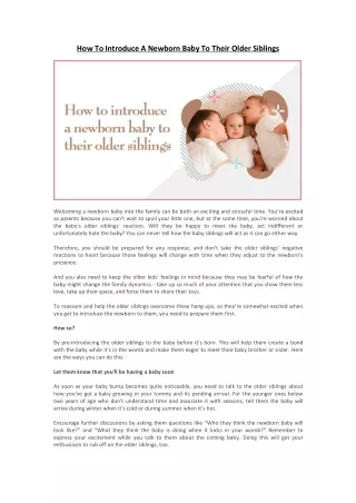 How To Introduce A Newborn Baby To Their Older Siblings