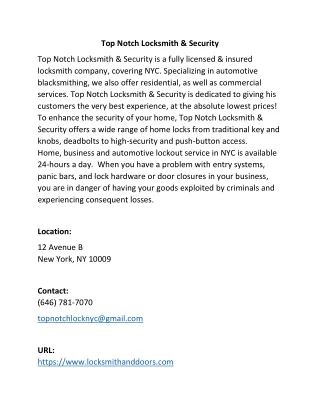 Top Notch Locksmith & Security