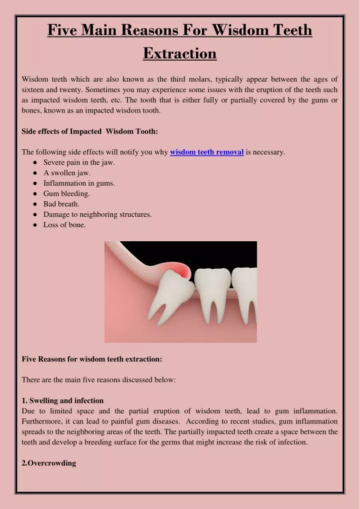 five main reasons for wisdom teeth extraction