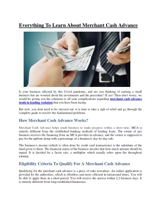 Everything To Learn About Merchant Cash Advance