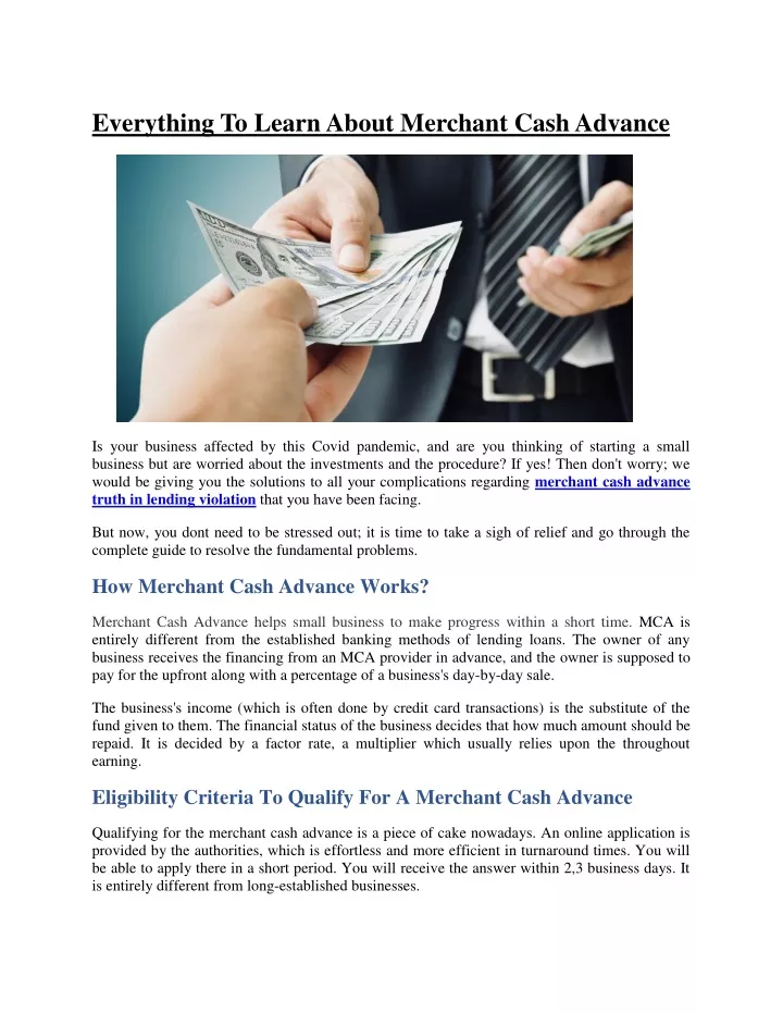 everything to learn about merchant cash advance