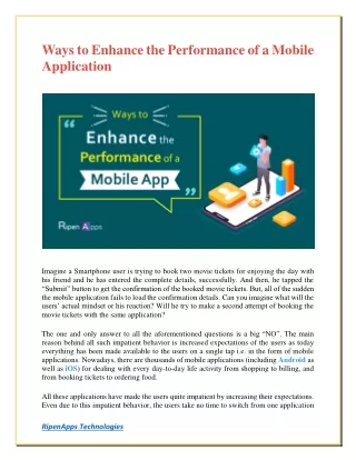 ways to enhance the performance of a mobile