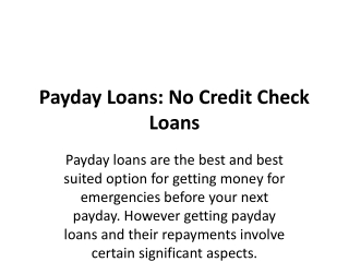 Payday Loans: No Credit Check Loans