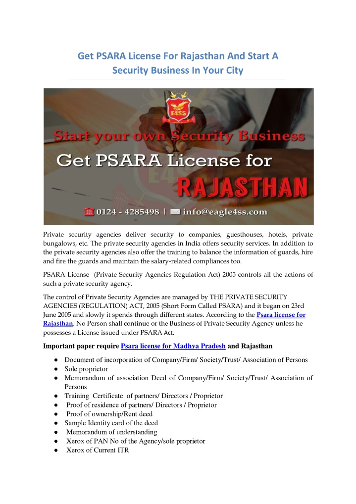 get psara license for rajasthan and start