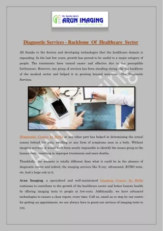 Diagnostic Services - Backbone  Of  Healthcare  Sector