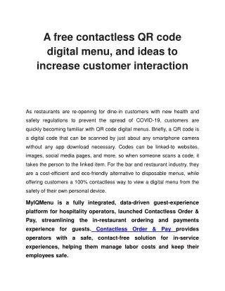 A free contactless QR code digital menu, and ideas to increase customer interaction