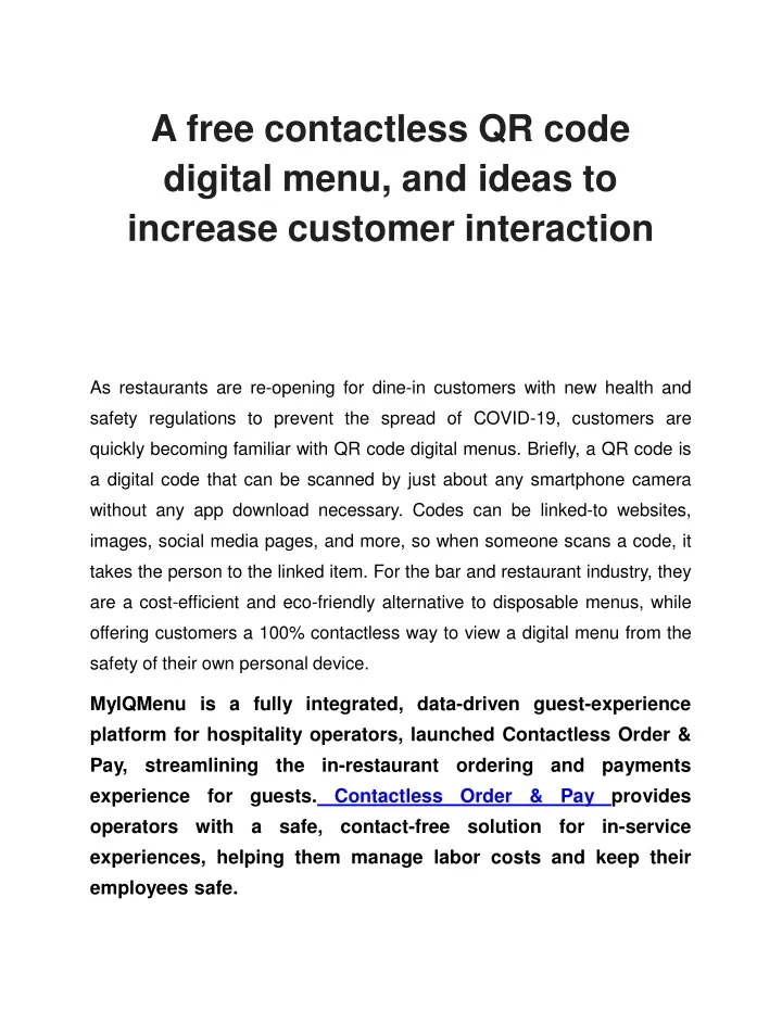 a free contactless qr code digital menu and ideas