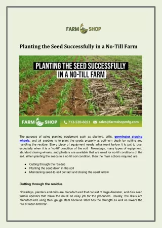 Planting the Seed Successfully in a No-Till Farm