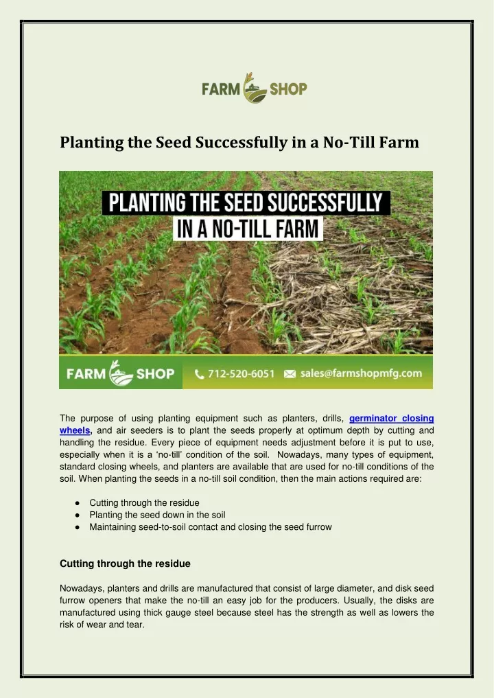planting the seed successfully in a no till farm