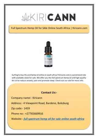 Full Spectrum Hemp Oil for SAle Online South Africa | Kiricann.com