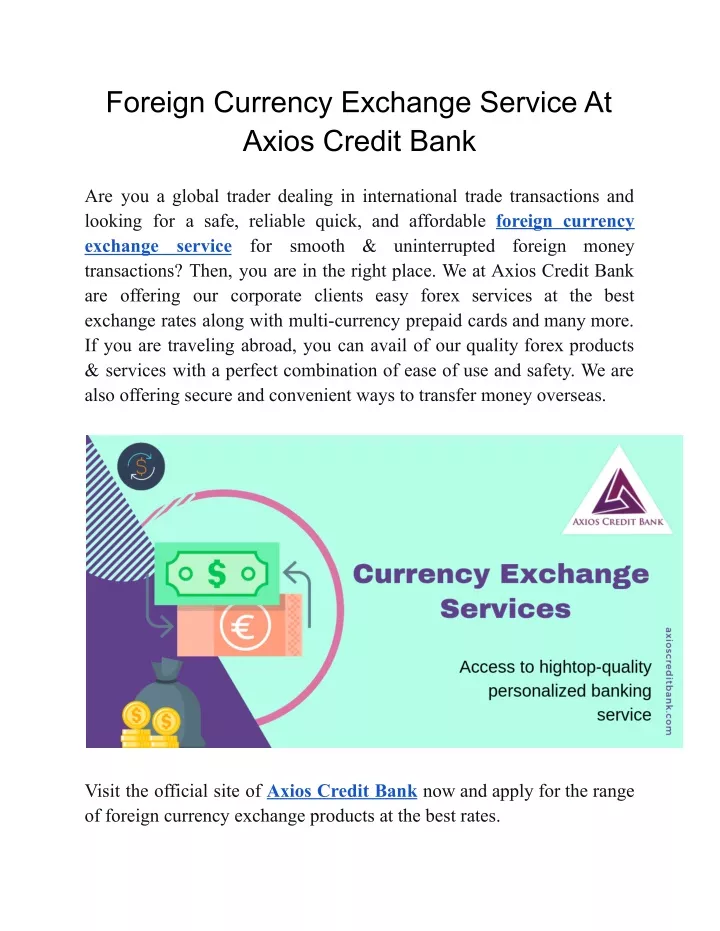 foreign currency exchange service at axios credit