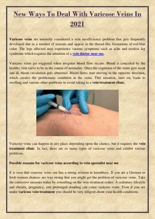 new ways to deal with varicose veins in 2021