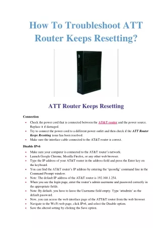 how to troubleshoot att router keeps resetting