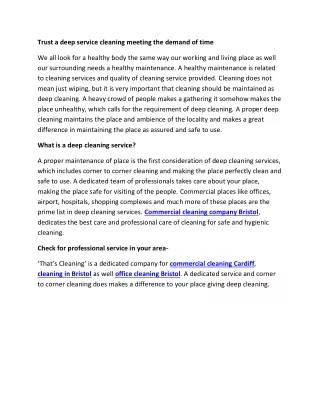 Trust a deep service cleaning meeting the demand of time