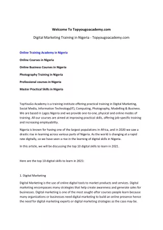 Digital Marketing Training in Nigeria