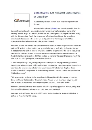Cricket News- Get All Latest Cricket News at Cricadium