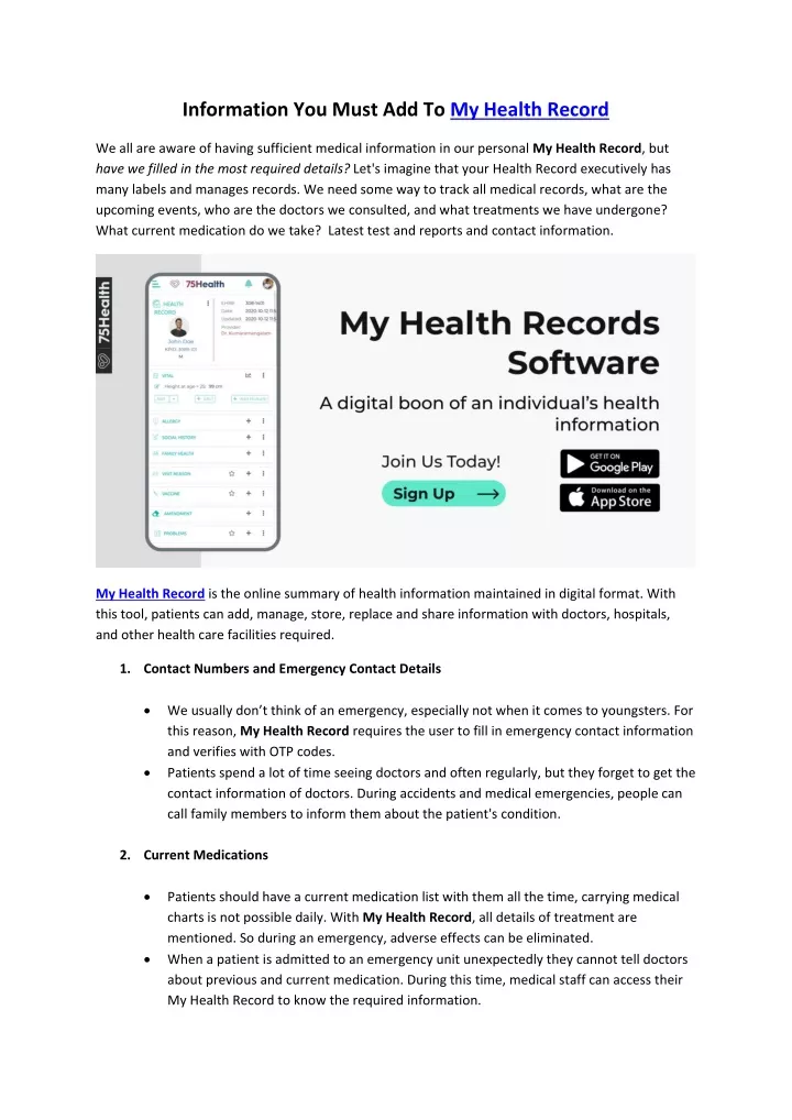 information you must add to my health record