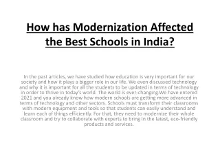 How has Modernization Affected the Best Schools in India?