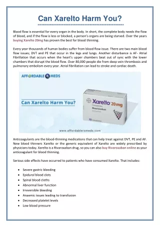 can xarelto harm you blood flow is essential