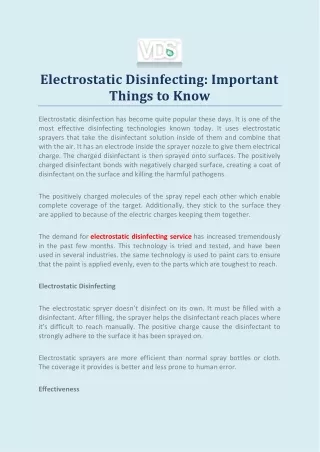 electrostatic disinfecting important things