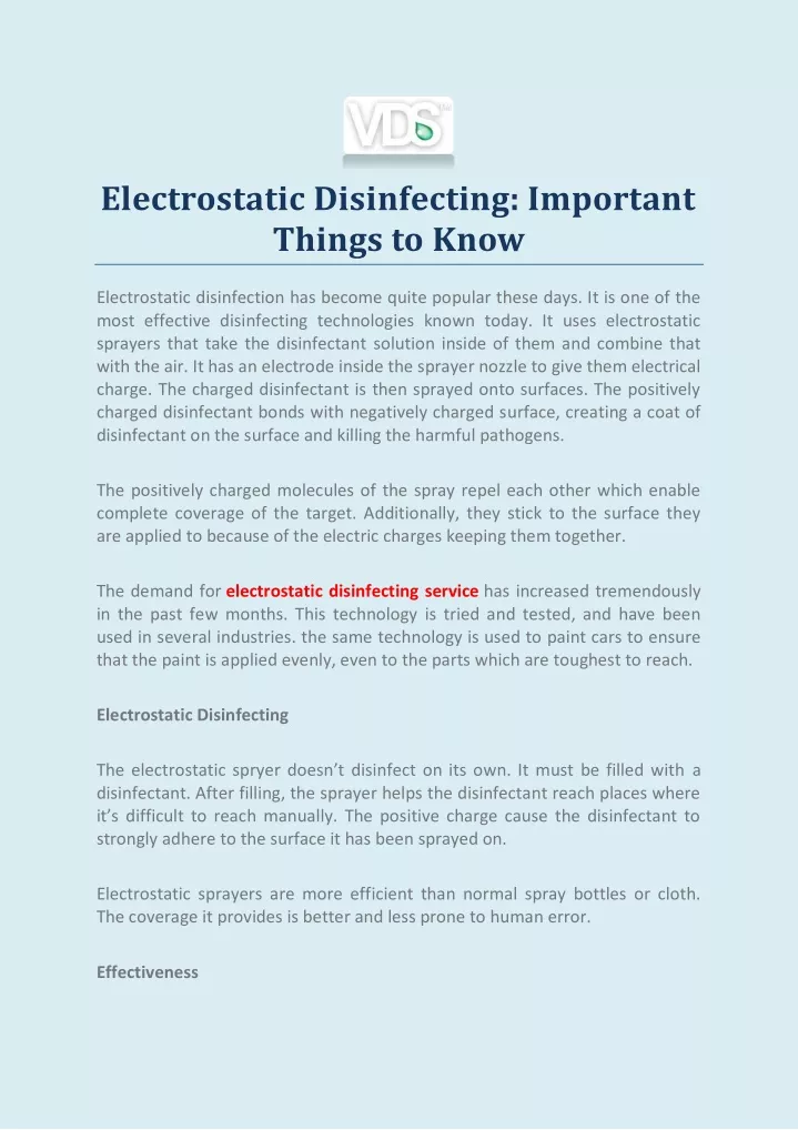 electrostatic disinfecting important things